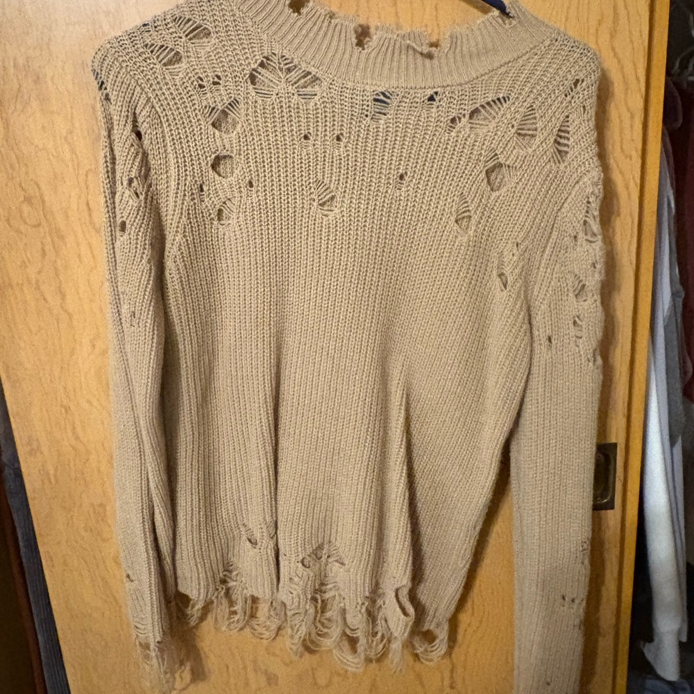 Daytrip Beige Distressed Knit Sweater